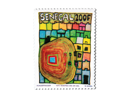 Hundertwasser Silberbriefmarke "Regenbogenfenster" 1979