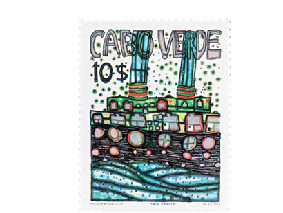 Hundertwasser Silberbriefmarke  "Der Dampfer von Kap Verde" 1982