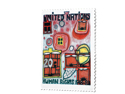 Hundertwasser Silberbriefmarke "Das Fensterrecht" Vereinte Nationen New York 1983