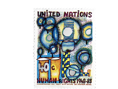 Silberbriefmarke Hundertwasser "Friedensvertrag mit der Natur"