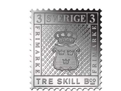 Silberbriefmarke "Schweden Tre Skill" 1855