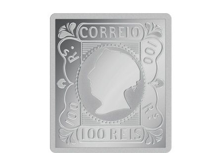 Silberbriefmarke "Portugal Königin Maria II. 100 Réis" 1853
