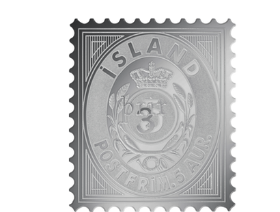 Silberbriefmarke "Island 3 auf 5 Aurar" 1897