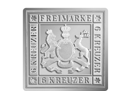 Silberbriefmarke "Württemberg 6 Kreuzer" 1860