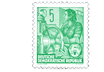 Erster Briefmarkensatz zum Fünfjahresplan auf Albumblatt
