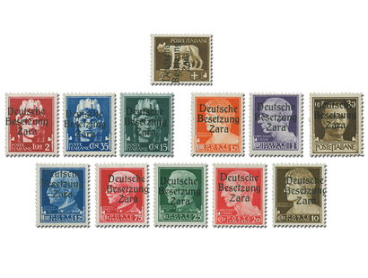 Die ersten 12 Briefmarken des besetzten Zara