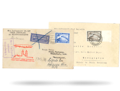 Belege mit Briefmarken zur ersten Südamerikafahrt des Luftschiffes L. Z. 127
