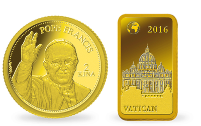 Un hommage au Pape François avec ce set d'une monnaie et d'un lingot en or pur 