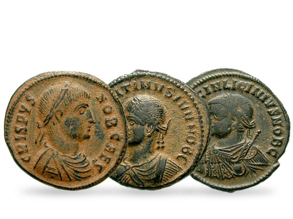3er-Set antiker Original-Münzen der Söhne von Konstantin dem Großen und Licinius I.