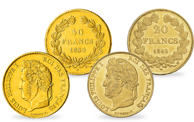 Set de 2 monnaies anciennes : 20 Francs et 40 Francs Louis-Philippe Tête Laurée
