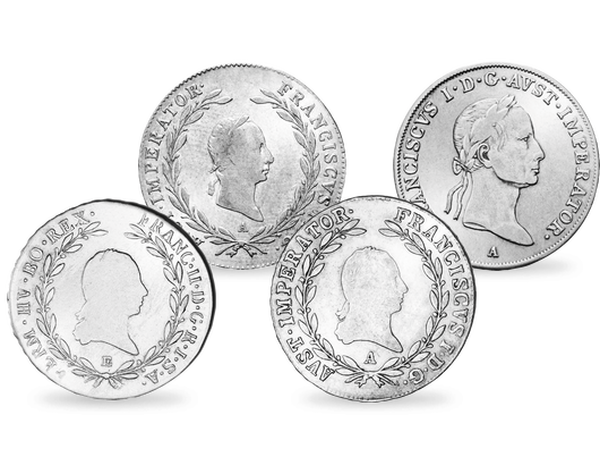 Komplett-Set aller vier 20-Kreuzer-Münzen von Franz II./I.