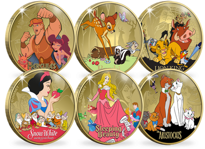 Set de 6 frappes dorées à l'or pur «Les Classiques Disney» 
