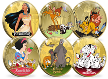 6 des 12 frappes dorées à l'or pur du set complet «Les Classiques Disney» 