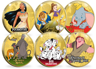 Set de 6 frappes dorées à l'or pur «Les Classiques Disney»