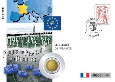 Enveloppe numismatique 2 Euros :« le Bleuet de France »