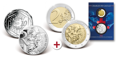 Set de monnaies commémoratives de 10 Euros de 2 Euros « Charles De Gaulle »