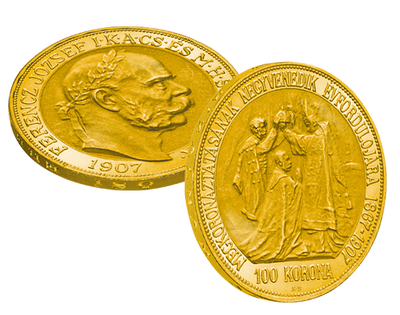 Die erste ungarische 100-Korona-Goldmünze von Franz Joseph I.