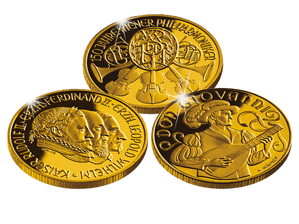 3er-Set die ersten 500-Schilling-Goldmünzen