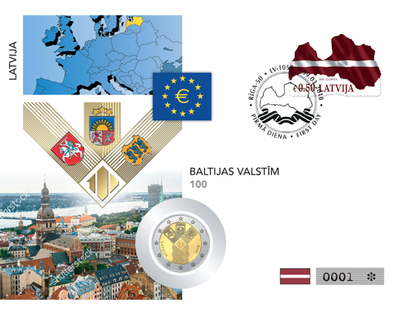 Lettlands 2-Euro-Gedenkmünzenbrief ''Baltische Gemeinschaftsausgabe''