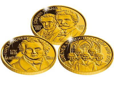 Komplett-Satz der 500-Schilling-Goldgedenkmünzen ''Wiener Musiklegenden''