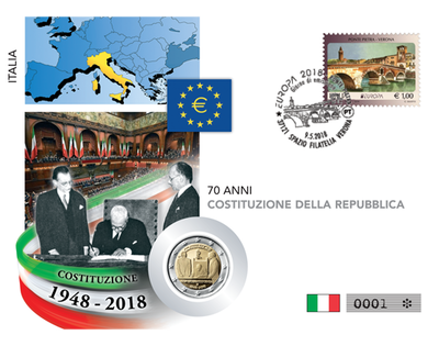 Italiens 2-Euro-Gedenkmünzenbrief ''70 Jahre der Entstehung der italienischen Verfassung''