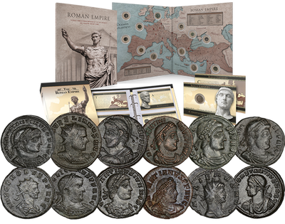 Komplett-Set "Roman Empire" mit 12 Original-Bronzemünzen des alten Rom