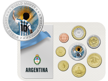 Argentiniens Kursmünzensatz mit Gedenkausgabe ''Diego Maradona''