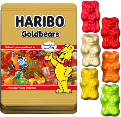 Original HARIBO Goldbären-Set aus reinem Silber mit Farbveredelung