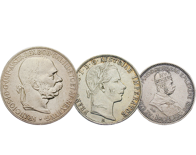 3er-Set historischer Silbermünzen von Kaiser Franz Joseph