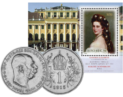 2er Set: Original-Silbermünze Kaiser Franz Joseph I. und Briefmarke 