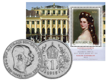 2er Set: Original-Silbermünze Kaiser Franz Joseph I. und Briefmarke 