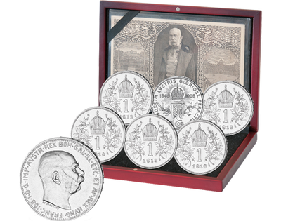 6er-Set der letzten 1-Kronen-Silbermünzen der Habsburger Dynastie