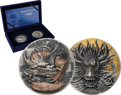 2er-Set "Jahr des Drachen" Hochrelief-Münzen aus reinem Silber