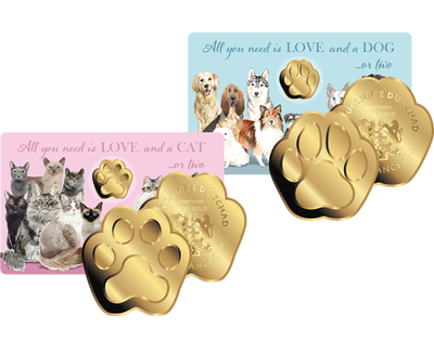Kleingold-Münzen in Form einer Katzen- oder Hundepfote