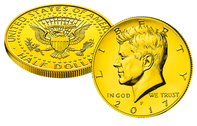 Der legendäre ''Kennedy-Half-Dollar'' mit kostbarem Gold veredelt