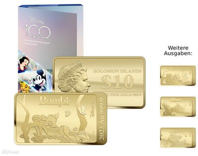 Offizielle Disney100-Jubiläumskollektion: Barrenmünzen aus reinstem Gold