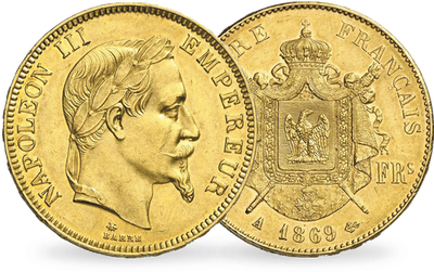 Monnaie de 100 Francs en or massif «Napoléon III Tête Laurée»