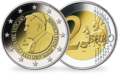 Monnaie 2 Euros «80ème anniversaire de Sa Sainteté le pape Benoît XVI» Vatican 2007 