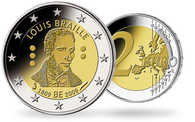 Monnaie de 2 Euros «Bicentenaire de la naissance de Louis Braille» Belgique 2009 