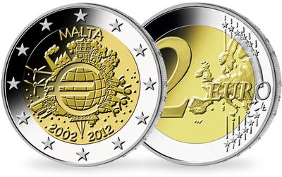 Monnaie de 2 Euros «10 ans de l'Euro» Malte 2012 