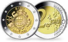 La monnaie de 2 Euros «10 ans de l'Euro» Irlande 2012 