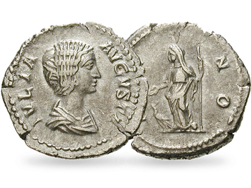Antike Silbermünze zu Ehren der Göttin Juno