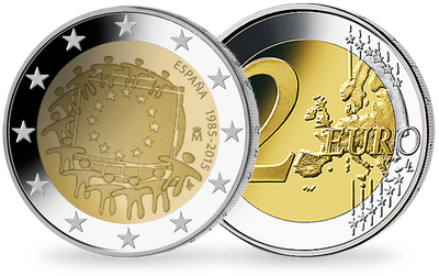 Monnaie de 2 Euros «30 ans du Drapeau Européen» Espagne 2015