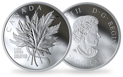 Monnaie de 20 Dollars en argent pur «Assortiment de feuilles d'érable» Canada 2019