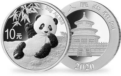 Monnaie de 10 Yuan en argent pur «Panda» Chine 2020