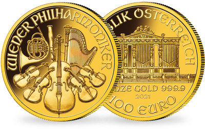 Monnaie d'1 once en or le plus pur «L'Orchestre Philharmonique» Autriche 2021