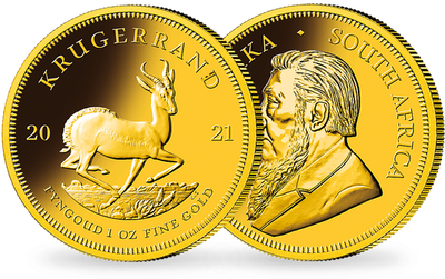 Monnaie d'1 once en or massif «Krügerrand» Afrique du Sud 2021