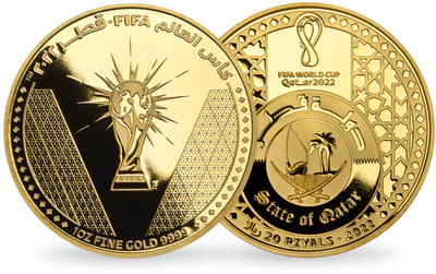 Coupe du monde de football 2022 : Monnaie d'investissement en or le plus pur «Trophée officiel» Qatar 