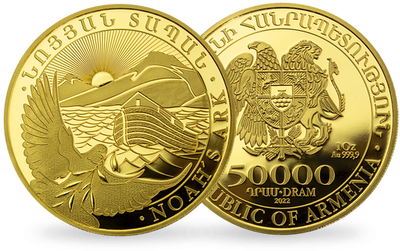 Monnaie d'1 once d'or le plus pur «Arche de Noé» Arménie 2022