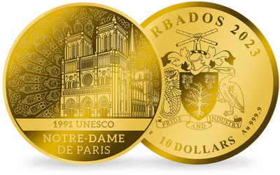 Monnaie en or le plus pur Notre Dame de Paris : « 1991 Unesco »